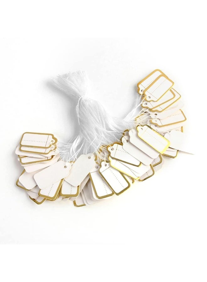 Peachjoy 500 قطعة من بطاقات أسعار المجوهرات مع خيط متصل، ملصقات أسعار ورقية، بطاقات عرض الملابس، ملصقات قابلة للكتابة، بطاقات مع علامات متصلة بخيط مرن وعين معززة (ذهبي) - Image 1